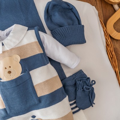   Saída de Maternidade Theodoro - Azul Jeans e Bege